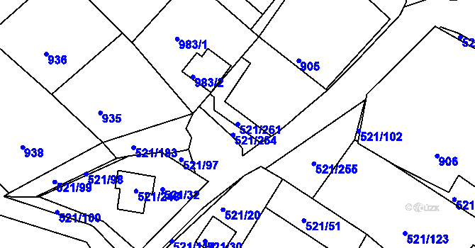 Parcela st. 521/261 v KÚ Rokle, Katastrální mapa