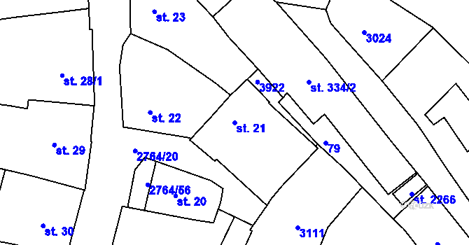 Parcela st. 21 v KÚ Rokycany, Katastrální mapa
