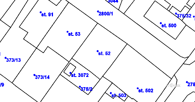 Parcela st. 52 v KÚ Rokycany, Katastrální mapa