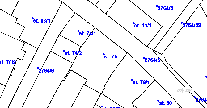 Parcela st. 75 v KÚ Rokycany, Katastrální mapa