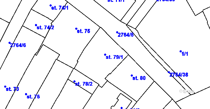 Parcela st. 79/1 v KÚ Rokycany, Katastrální mapa