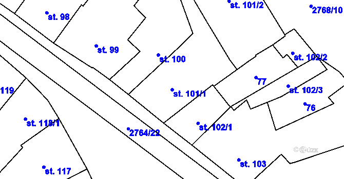 Parcela st. 101/1 v KÚ Rokycany, Katastrální mapa