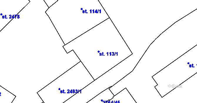 Parcela st. 113/1 v KÚ Rokycany, Katastrální mapa