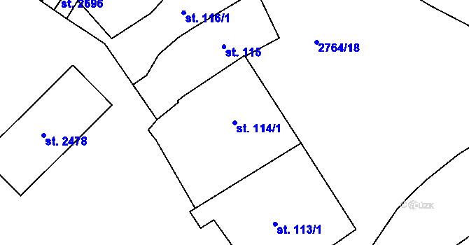Parcela st. 114/1 v KÚ Rokycany, Katastrální mapa