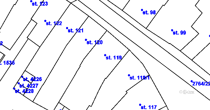 Parcela st. 119 v KÚ Rokycany, Katastrální mapa