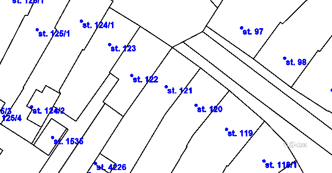 Parcela st. 121 v KÚ Rokycany, Katastrální mapa