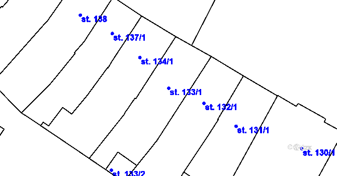 Parcela st. 133/1 v KÚ Rokycany, Katastrální mapa