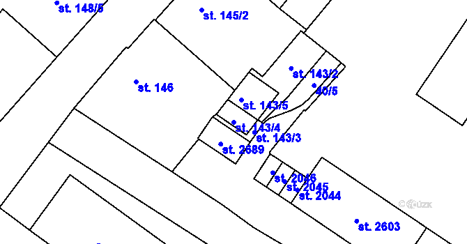 Parcela st. 143/4 v KÚ Rokycany, Katastrální mapa