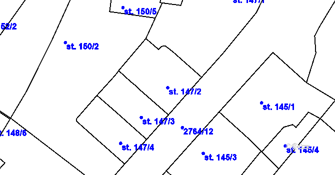 Parcela st. 147/2 v KÚ Rokycany, Katastrální mapa
