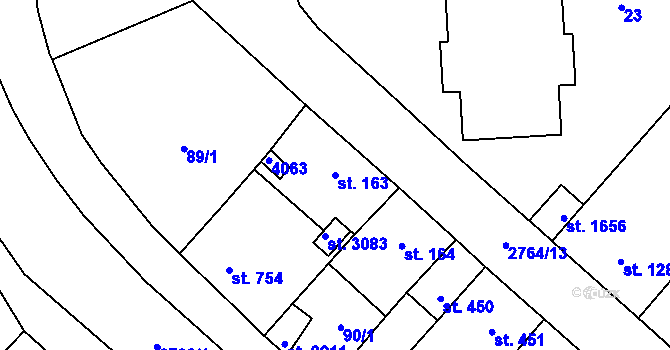 Parcela st. 163 v KÚ Rokycany, Katastrální mapa