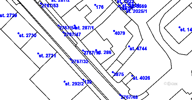 Parcela st. 286 v KÚ Rokycany, Katastrální mapa