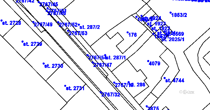 Parcela st. 287/1 v KÚ Rokycany, Katastrální mapa
