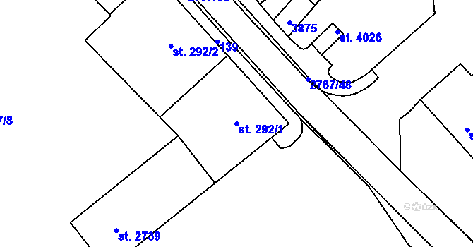 Parcela st. 292/1 v KÚ Rokycany, Katastrální mapa