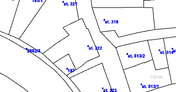 Parcela st. 322 v KÚ Rokycany, Katastrální mapa