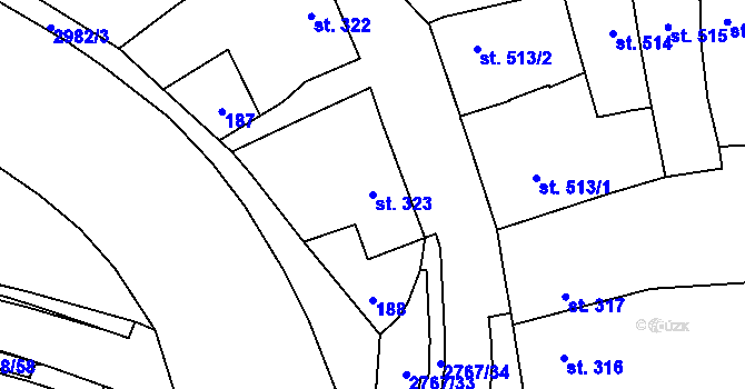 Parcela st. 323 v KÚ Rokycany, Katastrální mapa
