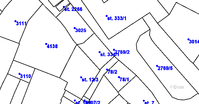 Parcela st. 334/1 v KÚ Rokycany, Katastrální mapa