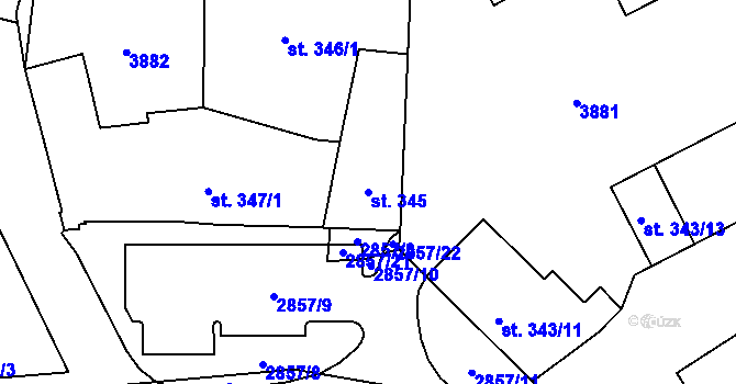 Parcela st. 345 v KÚ Rokycany, Katastrální mapa