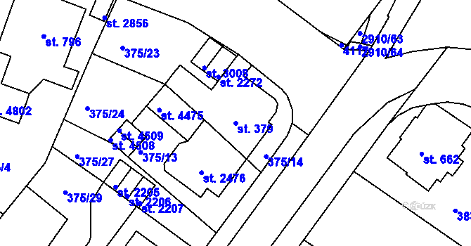 Parcela st. 379 v KÚ Rokycany, Katastrální mapa