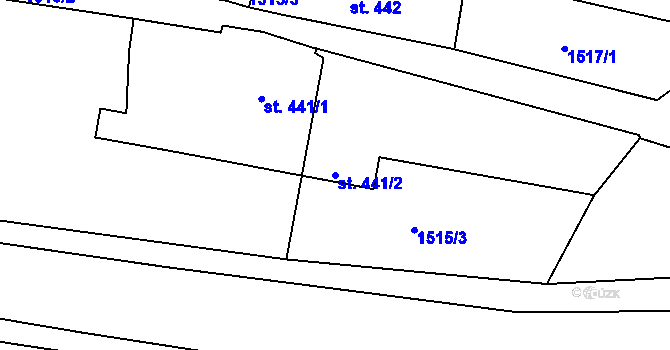 Parcela st. 441/2 v KÚ Rokycany, Katastrální mapa
