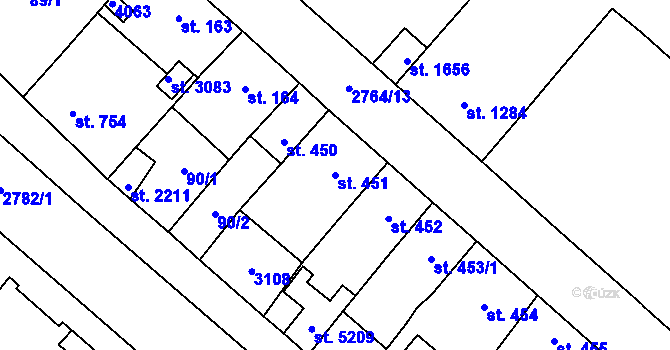 Parcela st. 451 v KÚ Rokycany, Katastrální mapa