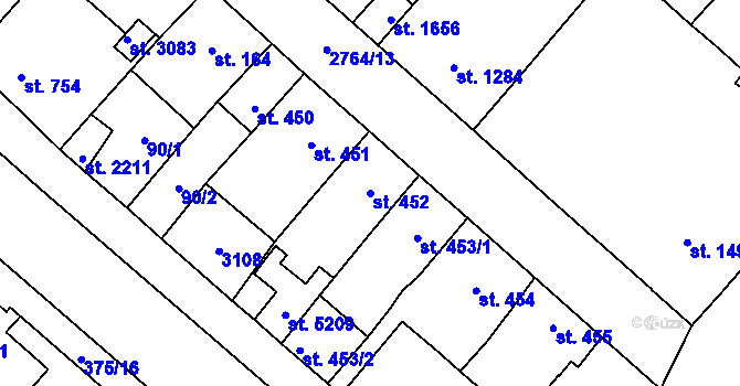 Parcela st. 452 v KÚ Rokycany, Katastrální mapa