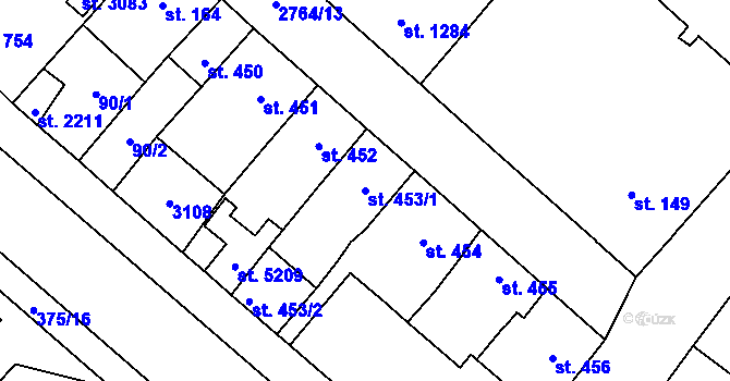 Parcela st. 453/1 v KÚ Rokycany, Katastrální mapa
