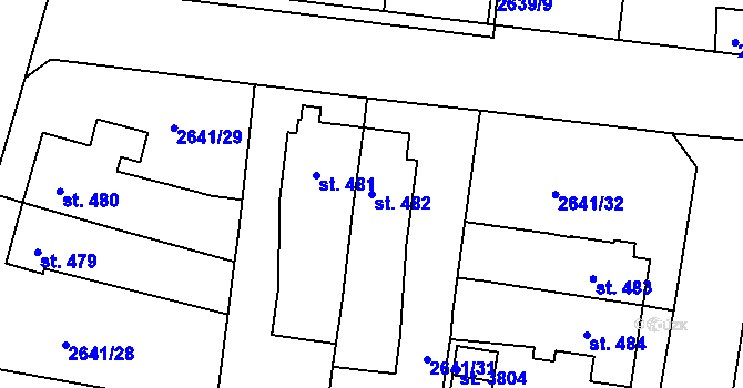 Parcela st. 482 v KÚ Rokycany, Katastrální mapa