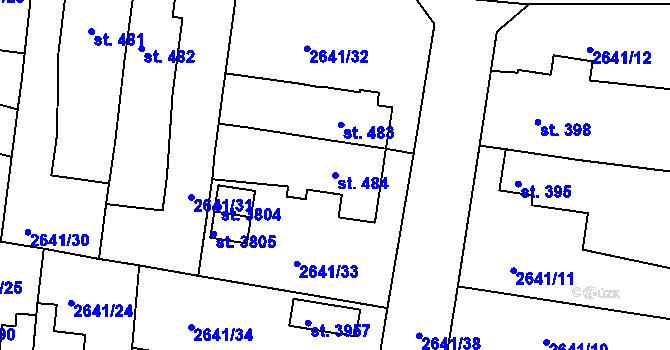 Parcela st. 484 v KÚ Rokycany, Katastrální mapa