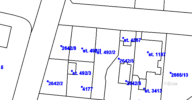 Parcela st. 492/2 v KÚ Rokycany, Katastrální mapa