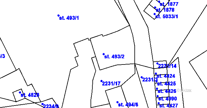 Parcela st. 493/2 v KÚ Rokycany, Katastrální mapa