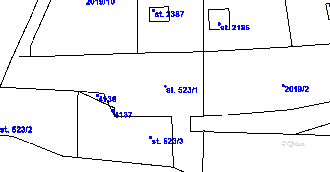 Parcela st. 523/1 v KÚ Rokycany, Katastrální mapa