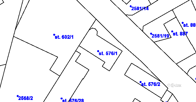 Parcela st. 576/1 v KÚ Rokycany, Katastrální mapa