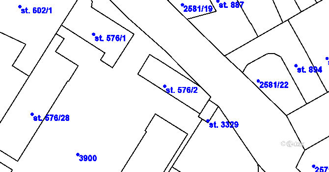 Parcela st. 576/2 v KÚ Rokycany, Katastrální mapa