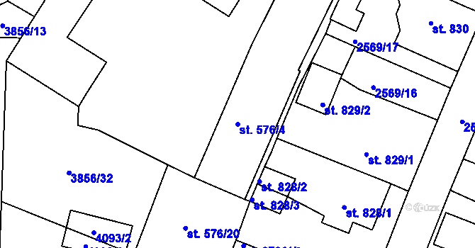 Parcela st. 576/4 v KÚ Rokycany, Katastrální mapa