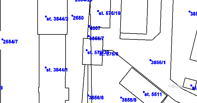 Parcela st. 576/6 v KÚ Rokycany, Katastrální mapa