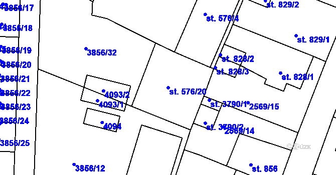 Parcela st. 576/20 v KÚ Rokycany, Katastrální mapa