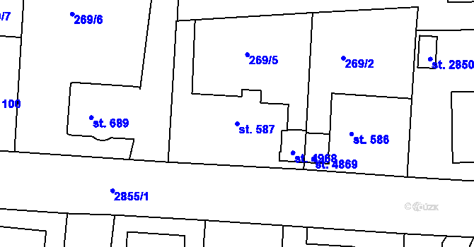 Parcela st. 587 v KÚ Rokycany, Katastrální mapa