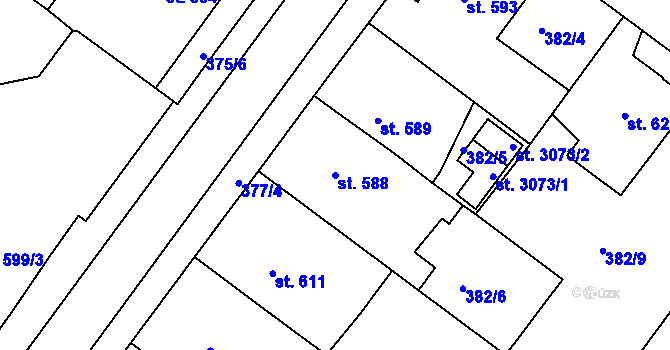 Parcela st. 588 v KÚ Rokycany, Katastrální mapa