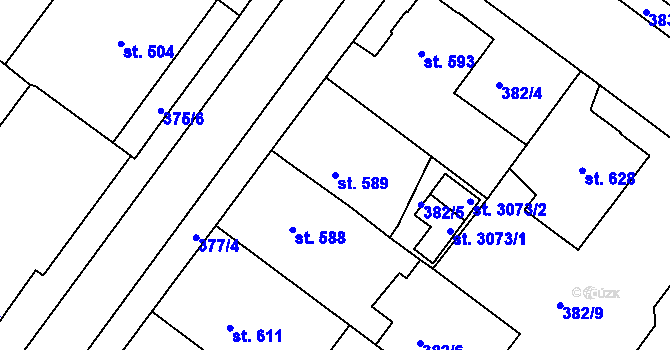 Parcela st. 589 v KÚ Rokycany, Katastrální mapa