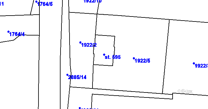 Parcela st. 595 v KÚ Rokycany, Katastrální mapa