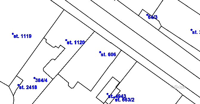 Parcela st. 606 v KÚ Rokycany, Katastrální mapa