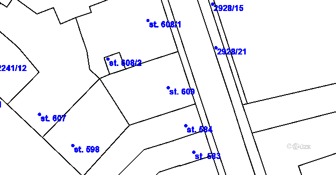 Parcela st. 609 v KÚ Rokycany, Katastrální mapa