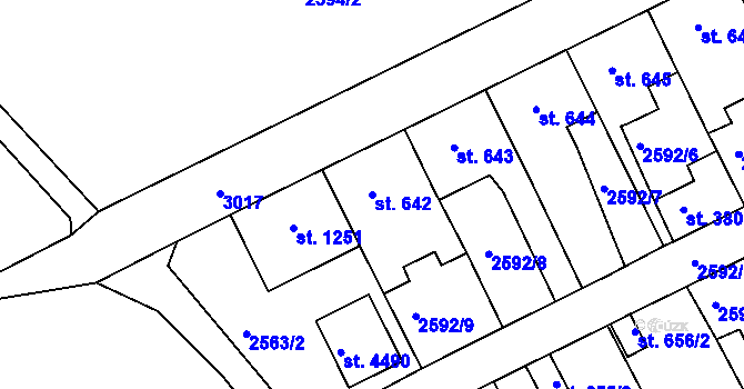 Parcela st. 642 v KÚ Rokycany, Katastrální mapa