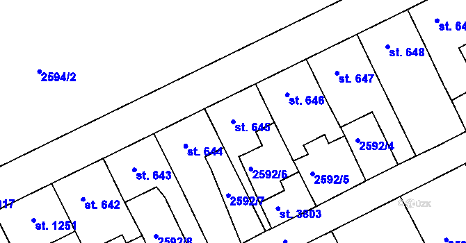 Parcela st. 645 v KÚ Rokycany, Katastrální mapa