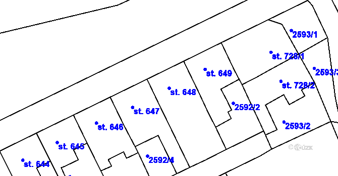 Parcela st. 648 v KÚ Rokycany, Katastrální mapa