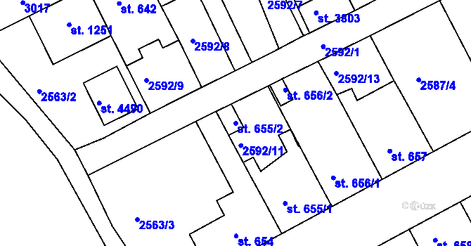 Parcela st. 655/2 v KÚ Rokycany, Katastrální mapa