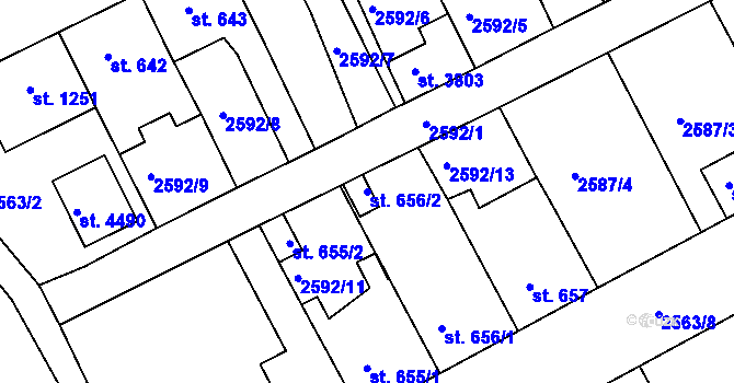Parcela st. 656/2 v KÚ Rokycany, Katastrální mapa