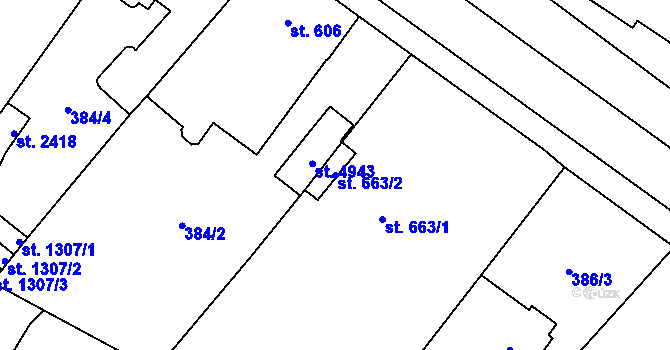 Parcela st. 663/2 v KÚ Rokycany, Katastrální mapa