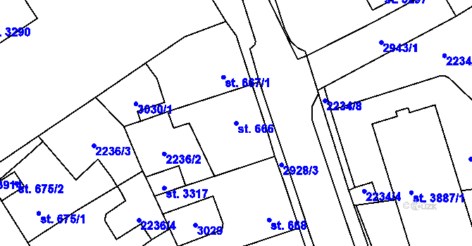 Parcela st. 666 v KÚ Rokycany, Katastrální mapa