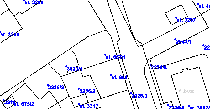 Parcela st. 667/1 v KÚ Rokycany, Katastrální mapa